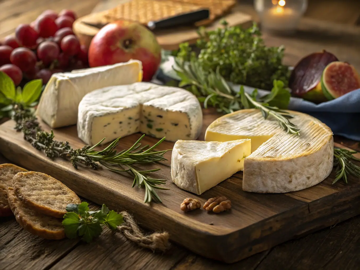 A selection of artisanal cheeses, including Manchego, Idiazabal, and Cabrales, displayed on a slate board with accompaniments like quince paste and walnuts.