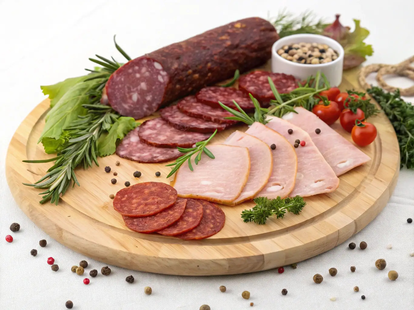 A beautifully arranged platter of assorted cold cuts and cheeses, highlighting their freshness and variety, set against a rustic wooden background in ConCabeza Tavern.